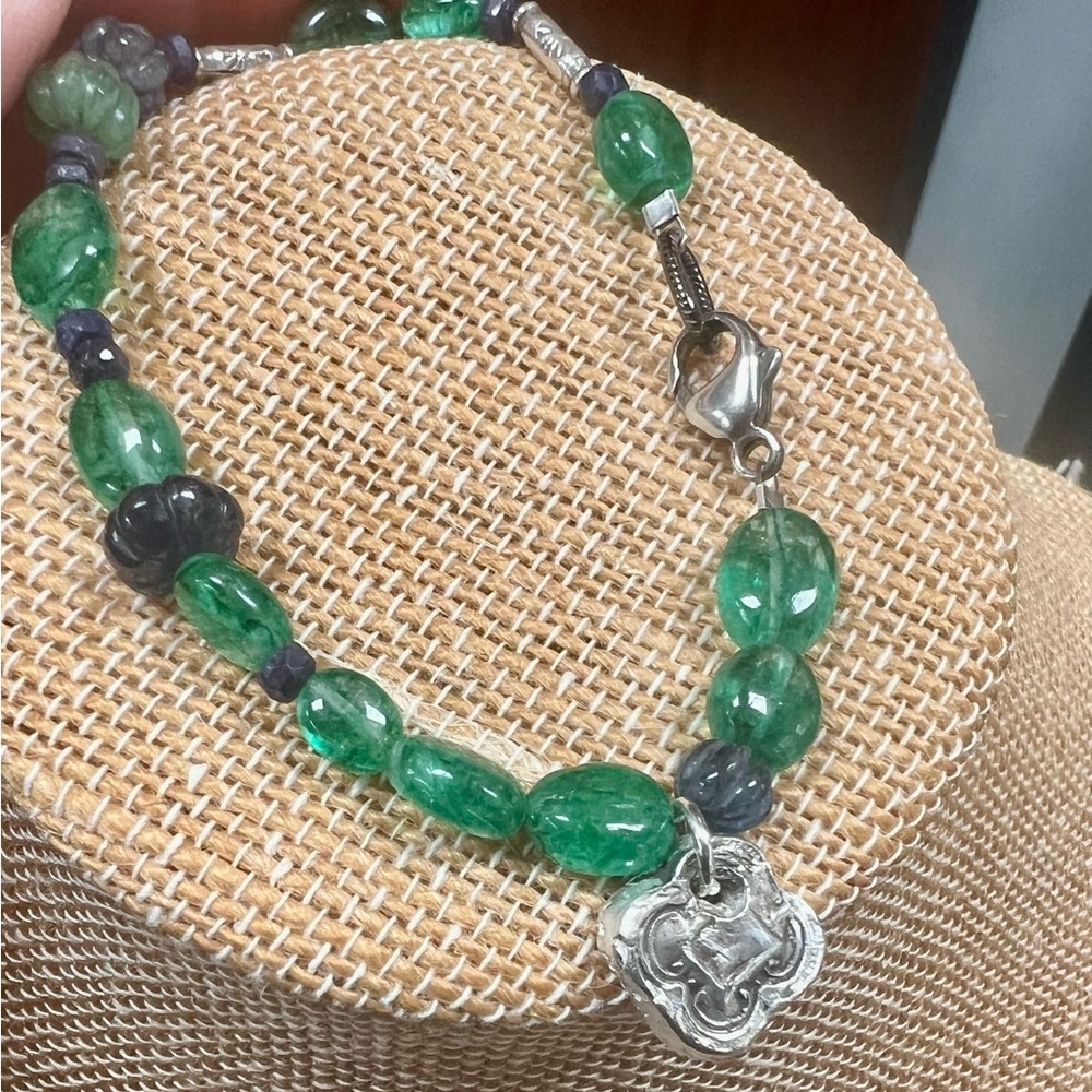 Sapphire and Emerald Bracelet with sterling silver, 7.25”, by Red Sapphira
